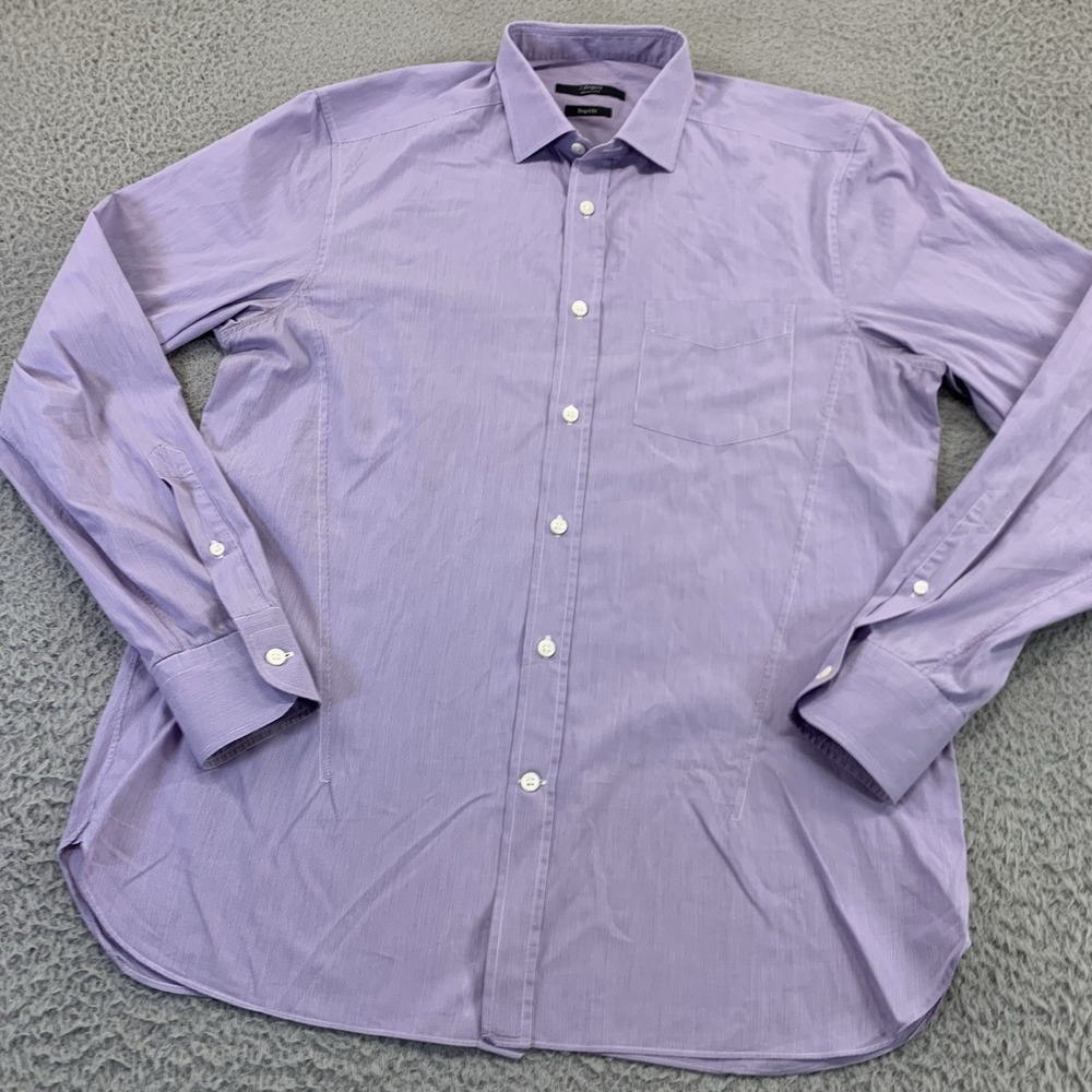 Ermenegildo Zegna Dress Shirt Mens Drop 8‎ Fit Purple Microplaid Slver Line